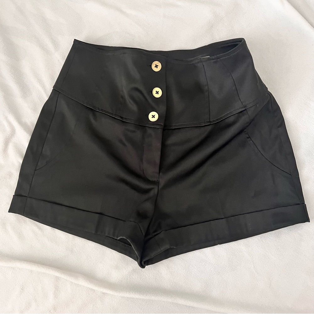 Express black satin shorts with lace up back